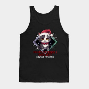 Unsupervised - Sarcastic Quote - Christmas Cat - Funny Quote Tank Top